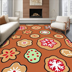 Warm Brown Festive Round Floral Rug