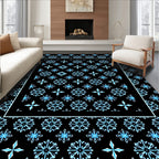 Ice Blue Snowflake Geometric Border Rug