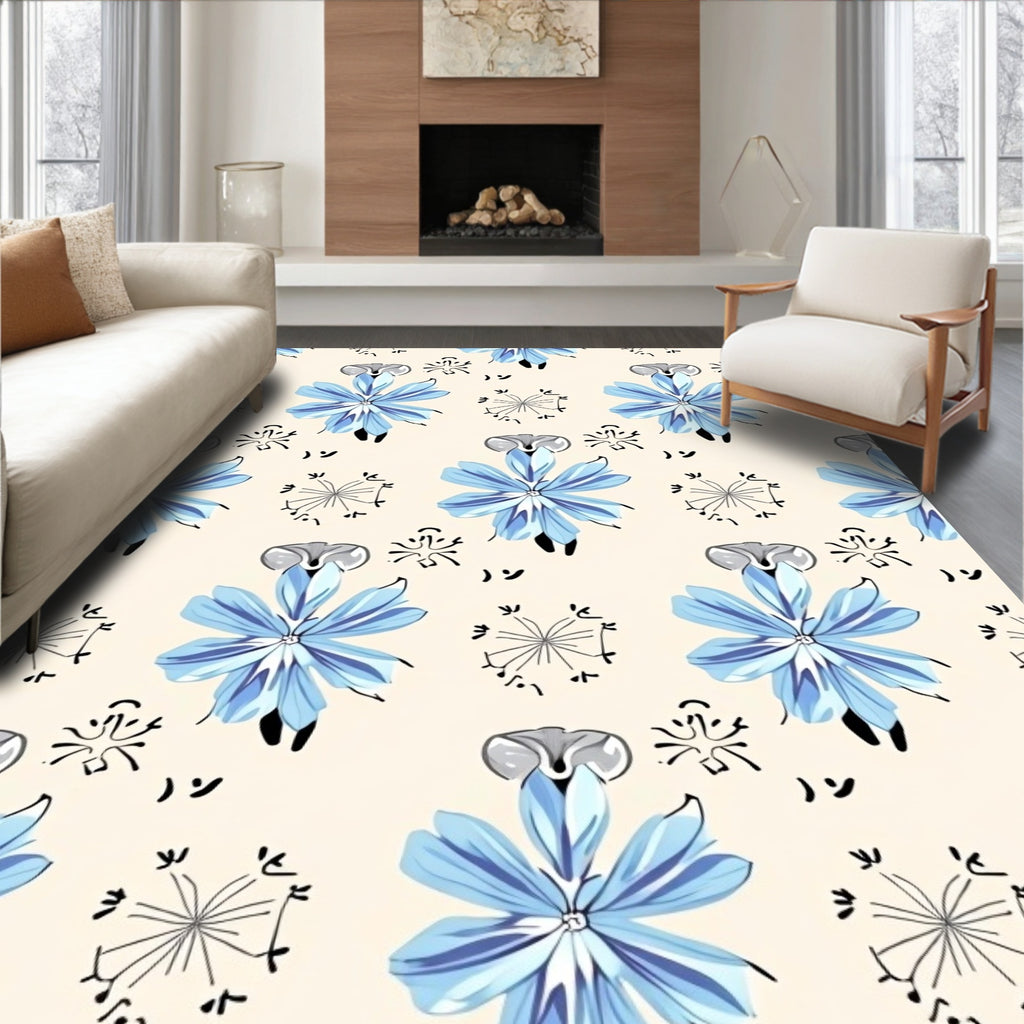 Pale Blue Petal Whimsical Bloom Rug