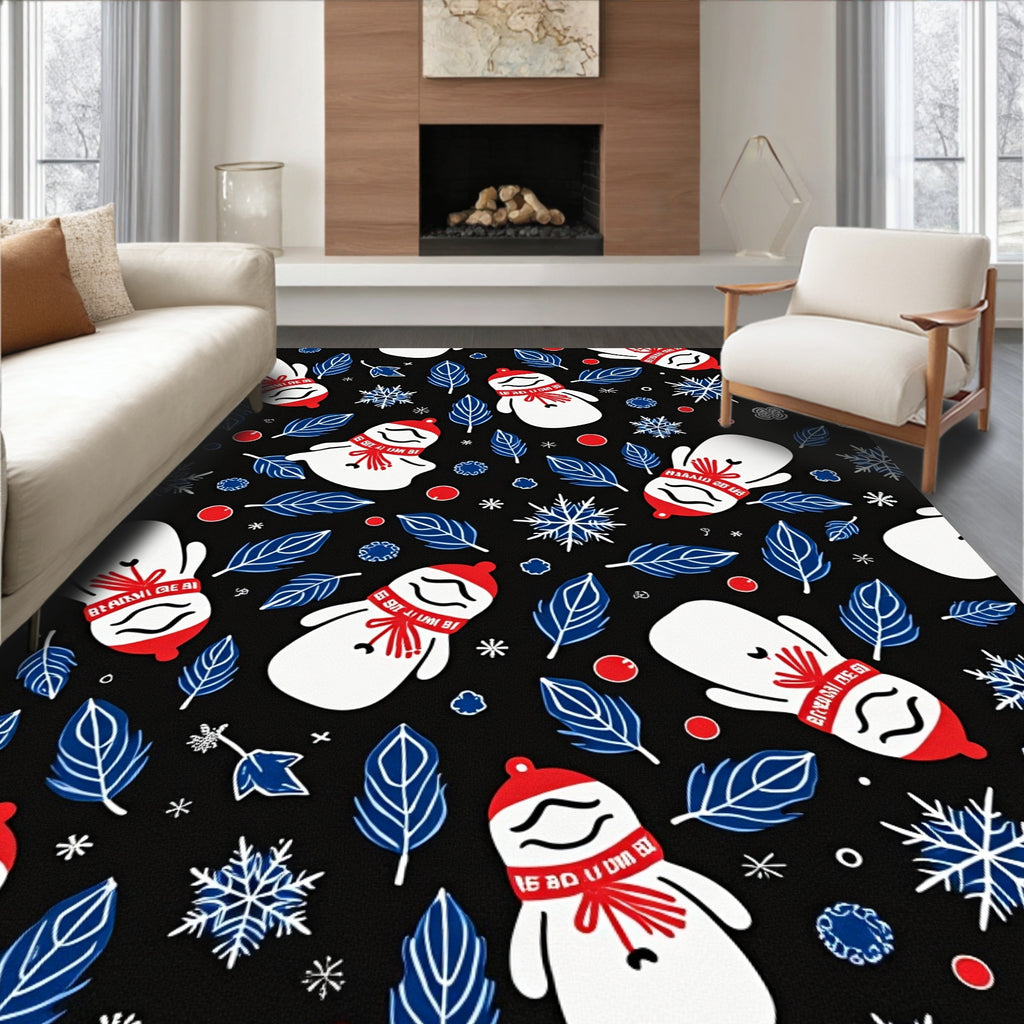 Whimsical Snowman Snowflake Garland Rug