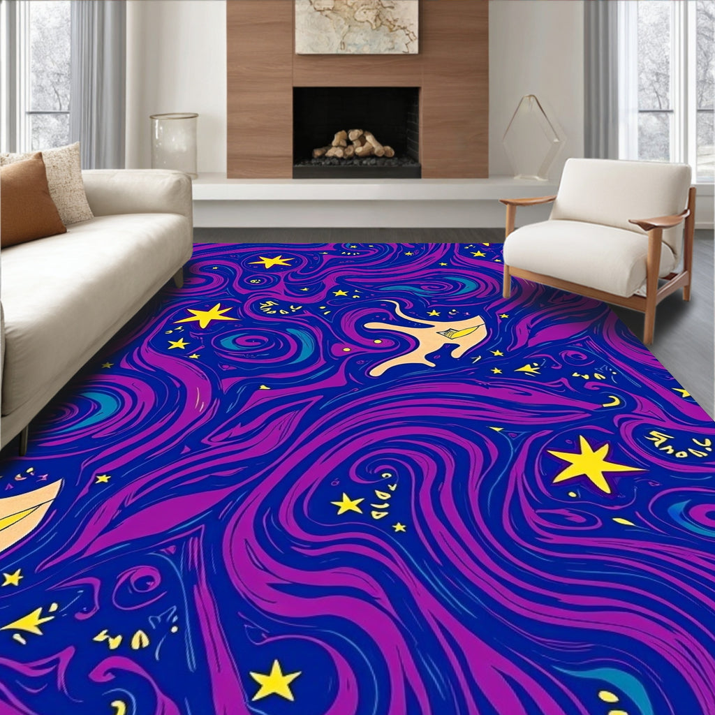 Vibrant Cosmic Swirl Yellow Star Rug
