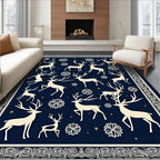 Midnight Navy Reindeer Snowflake Wonder Rug