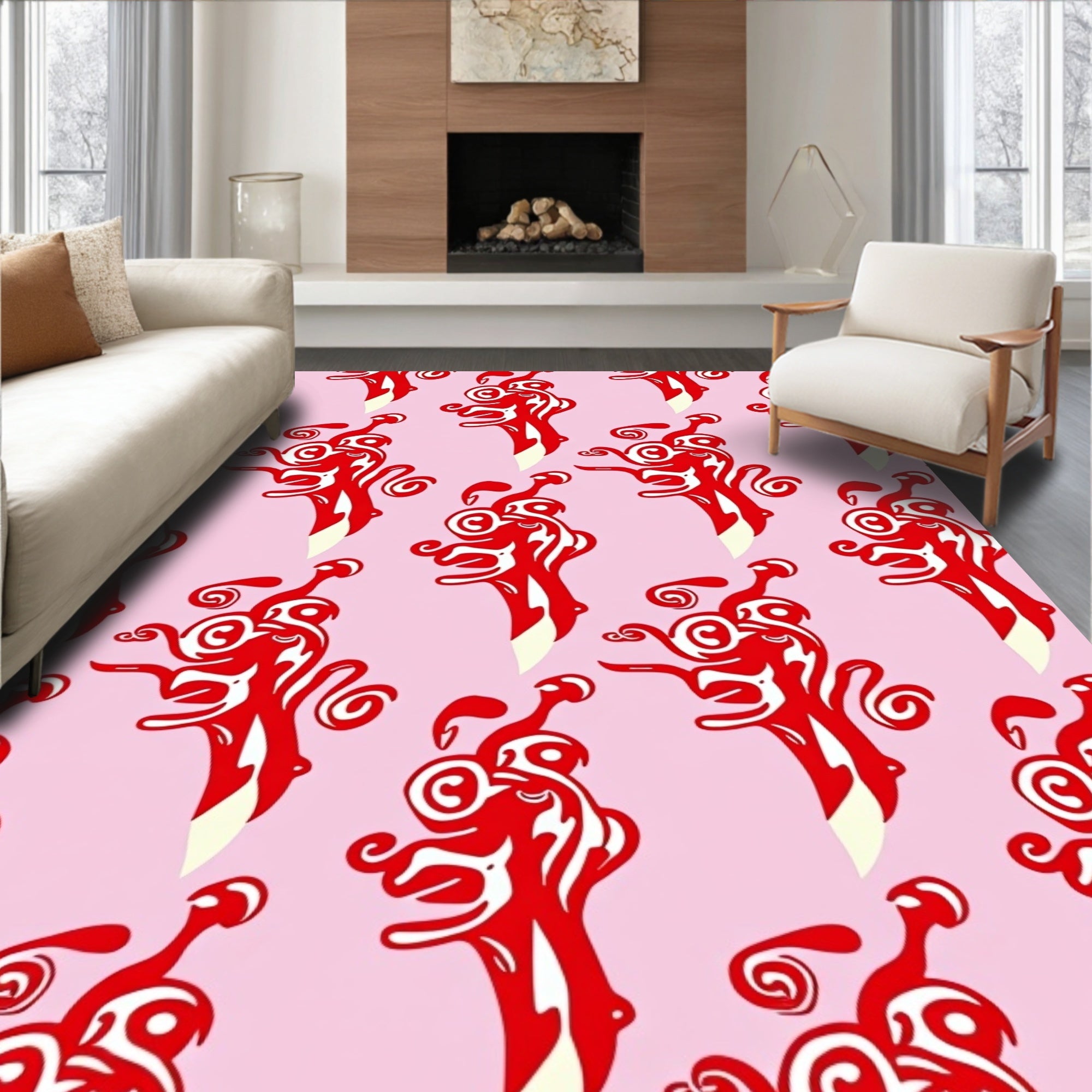 Crimson Swirl Creatures Abstract Rug