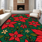 Vibrant Red Floral Art Nouveau Rug