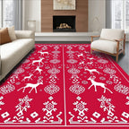 Red Festive Deer Snowflakes Nordic Rug