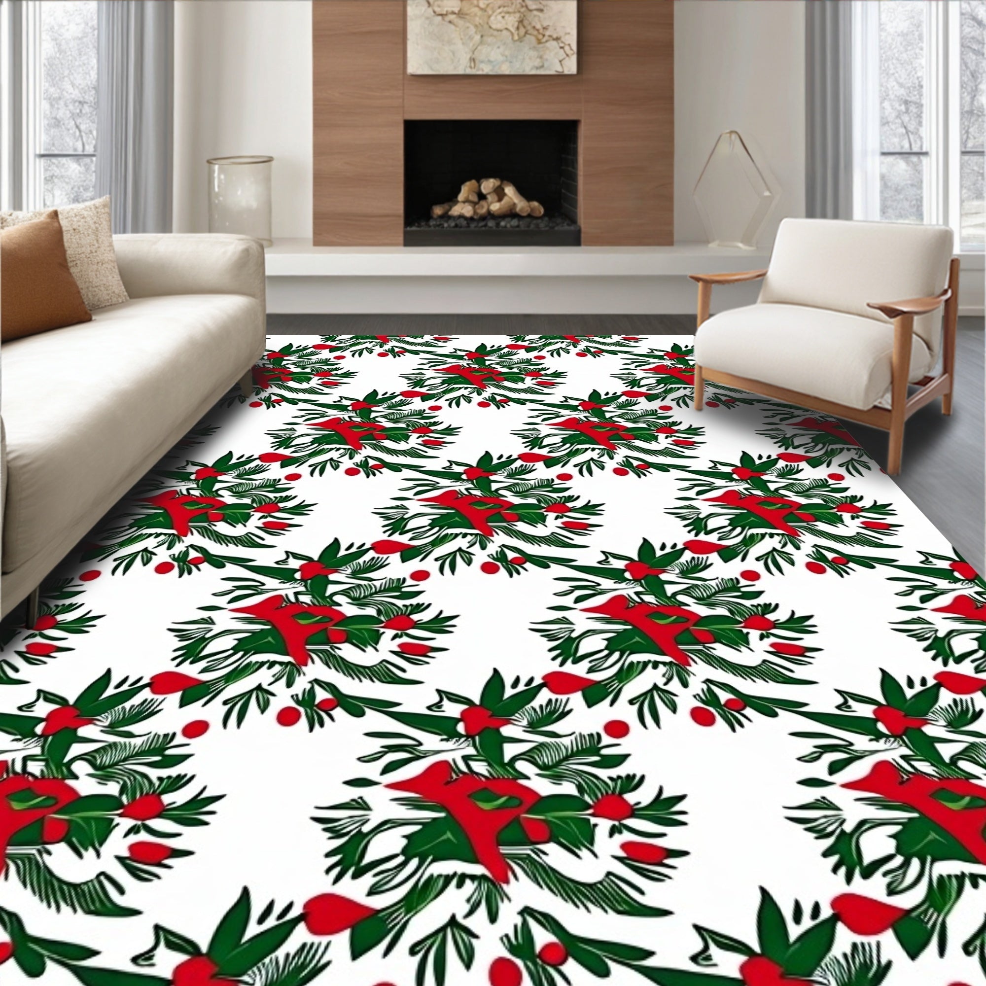 Red Green Festive Holly Berry Rug