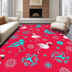 Red White Teal Flamingo Starburst Collage Rug