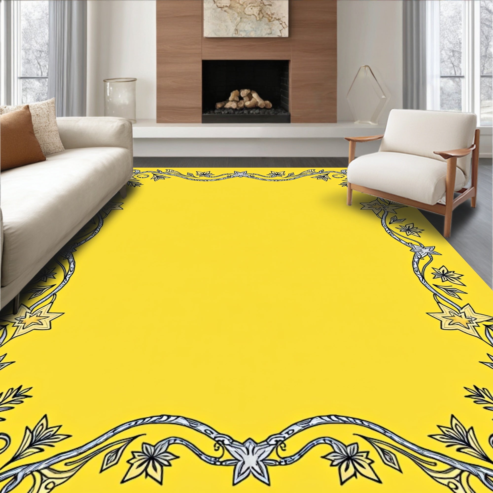 Golden Star Vine Border Rug