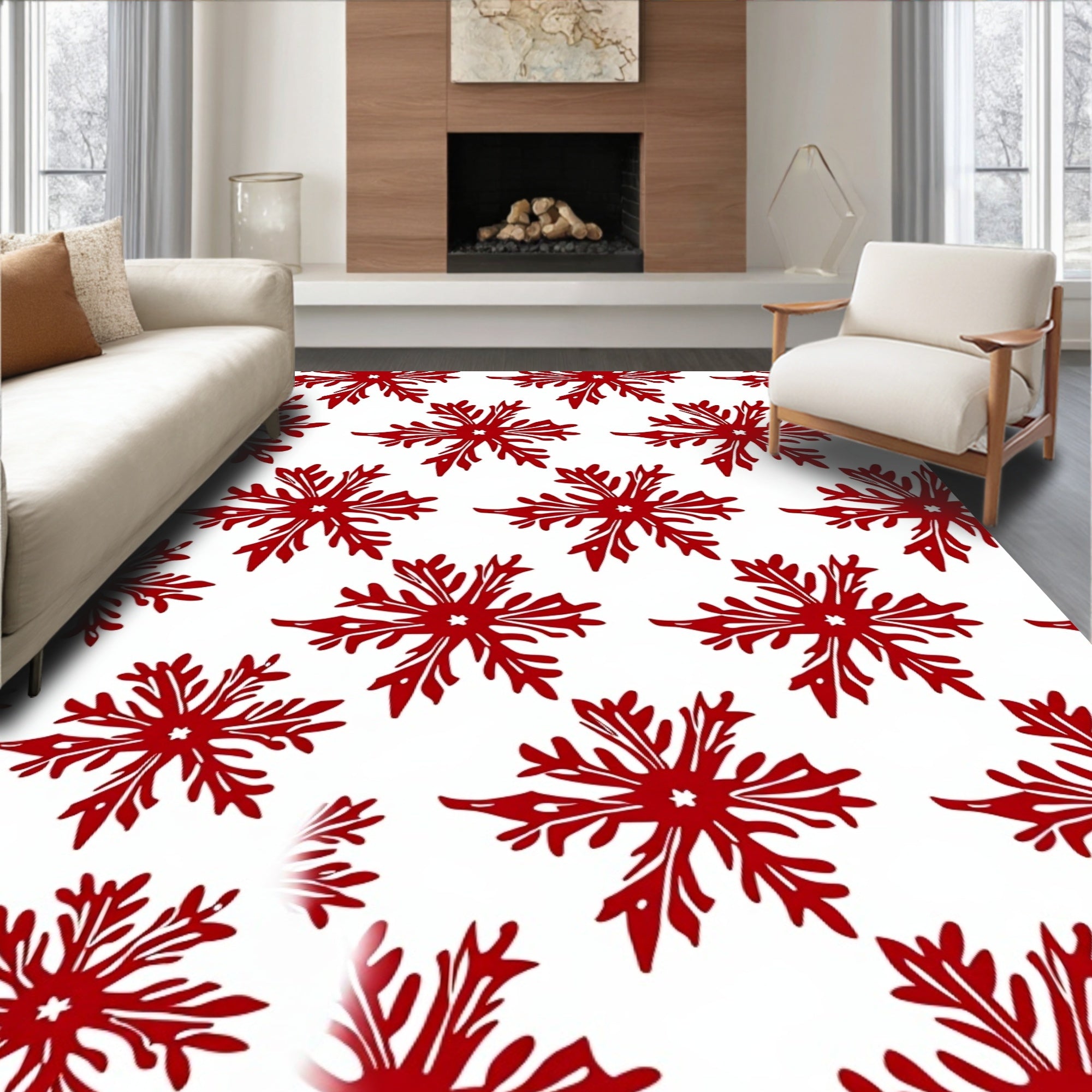 Crimson Snowflake Graphic Repeat Rug
