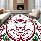 Crimson Deer Oval Folk Art Rug