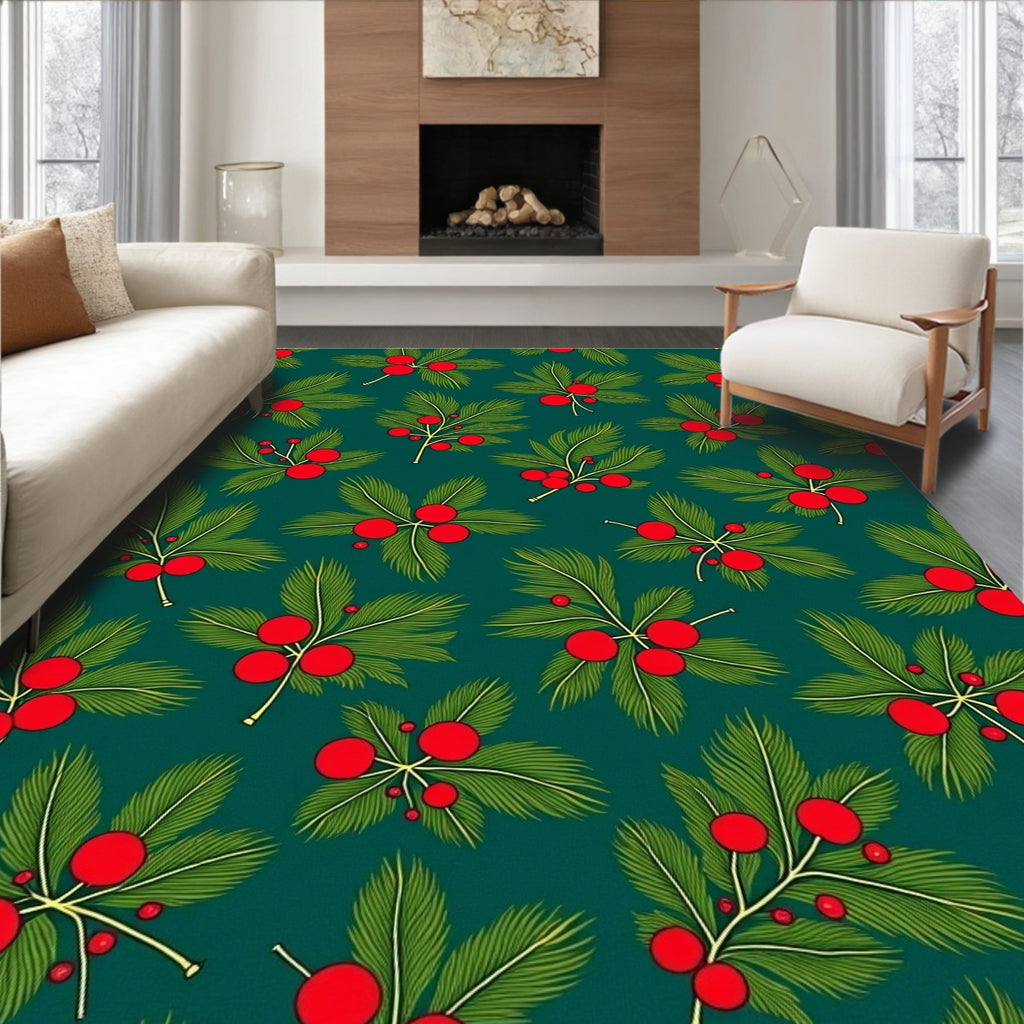 Festive Green Pine Berry Scatter Rug