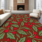 Retro Holly Berry Botanical Print Rug
