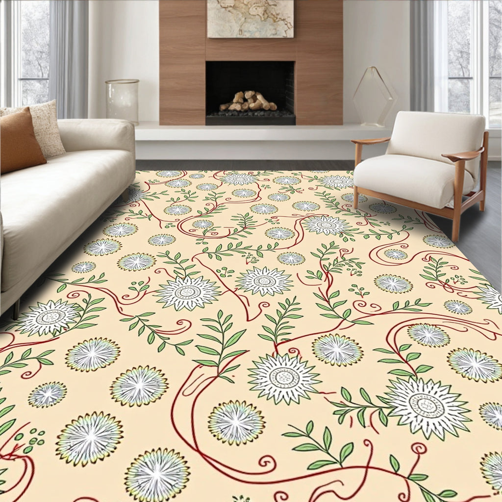 Cream Floral Vine Botanical Garden Rug