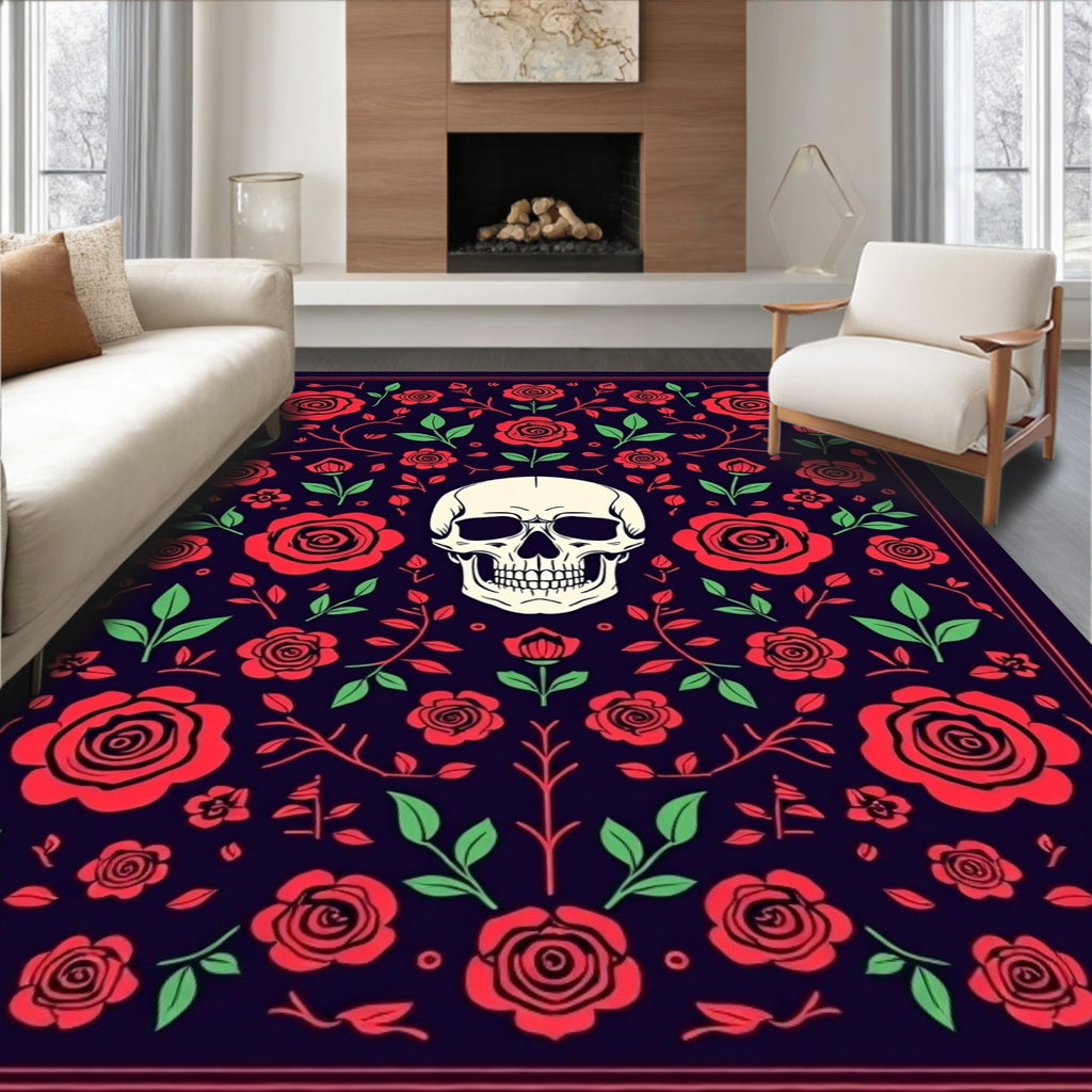 Dark Floral Skull Medallion Rug