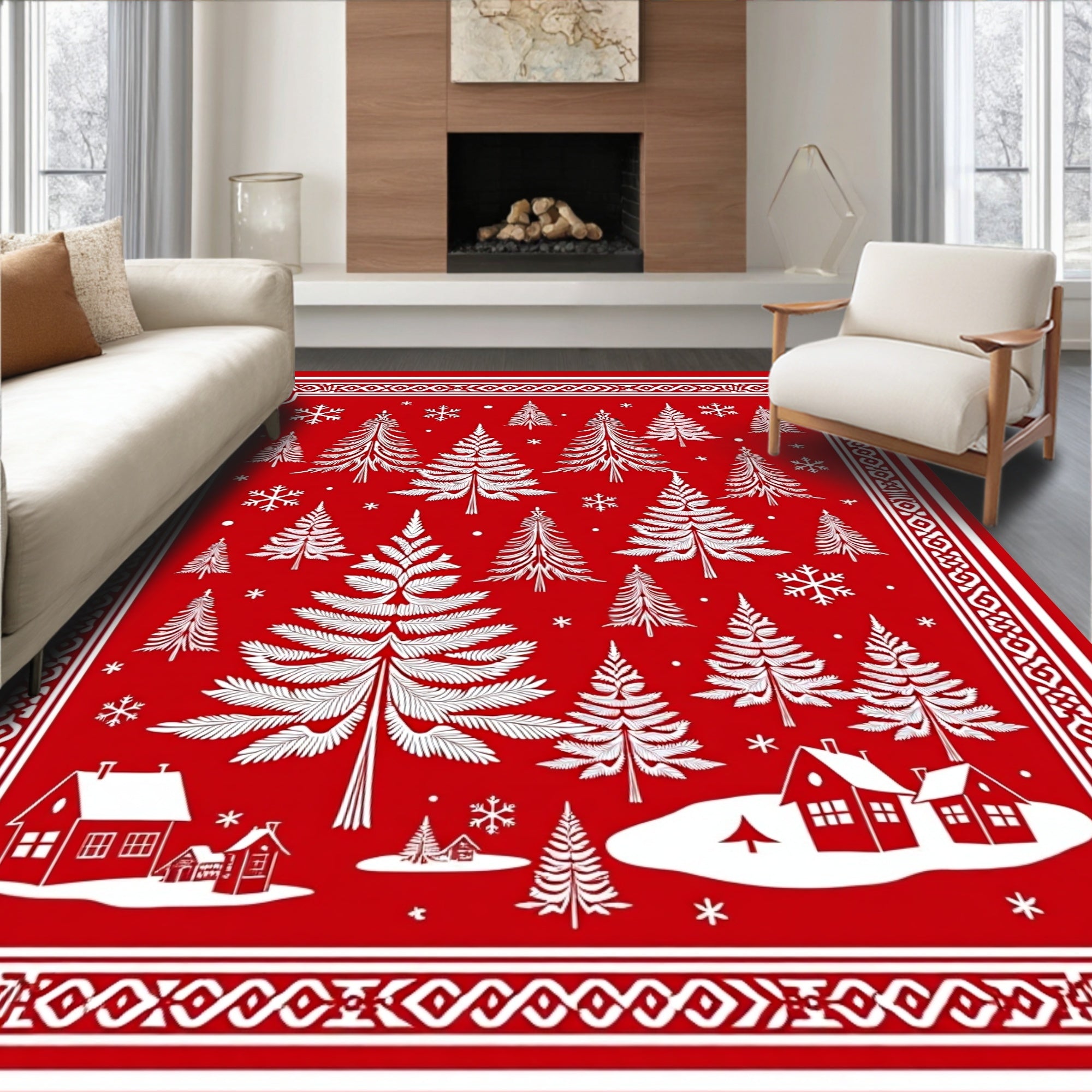 Winter Wonderland Red Pine Forest Rug