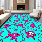 Funky pink sea creatures on teal Rug
