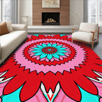 Vibrant Red Cyan Floral Medallion Rug