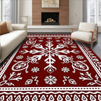 Burgundy Snowflake Floral Border Rug