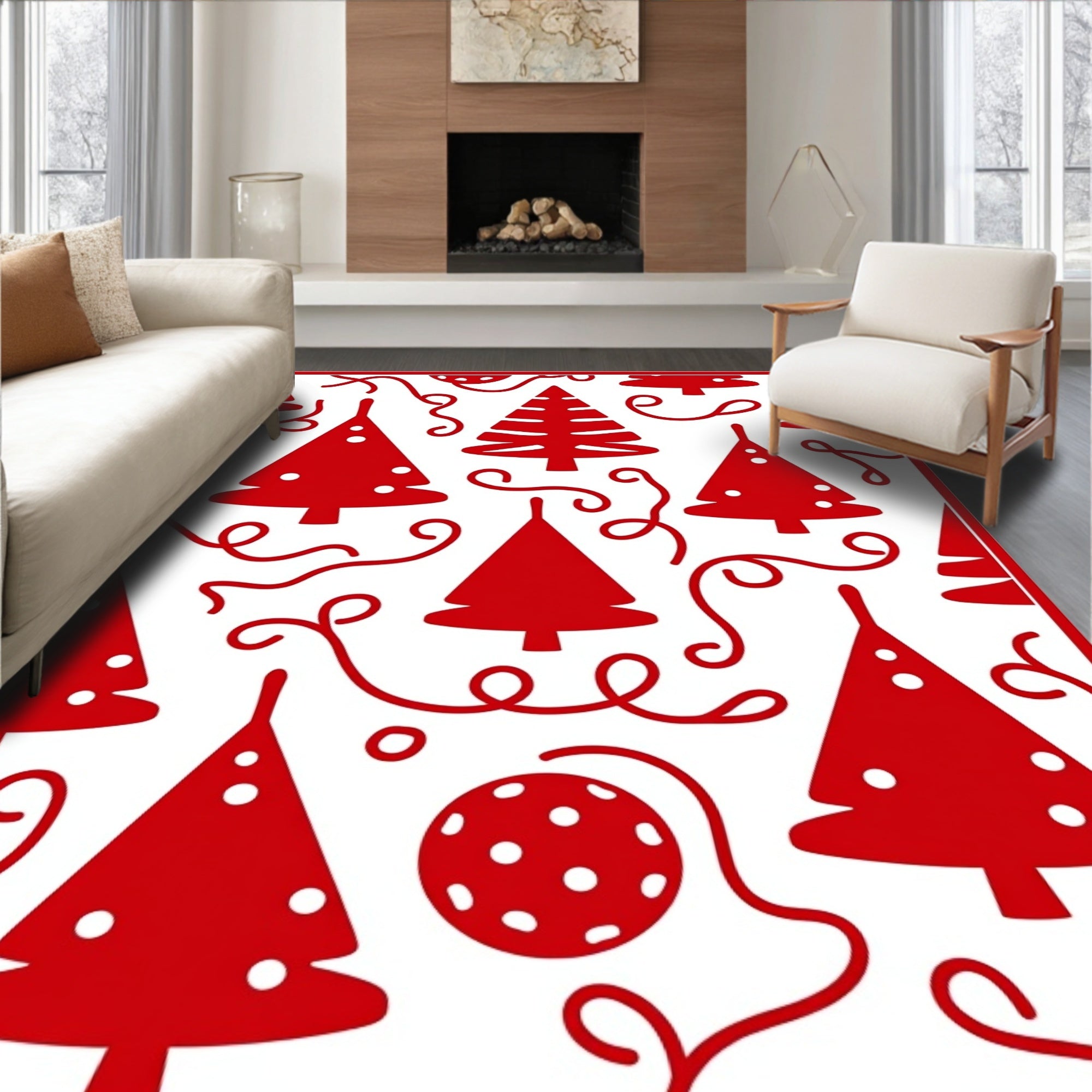 Crimson Christmas Tree Garland Rug