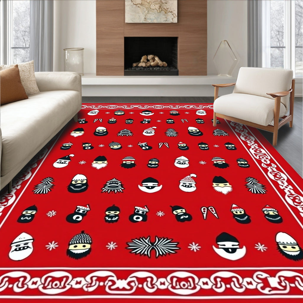 Festive Red Merry Christmas Characters Rug