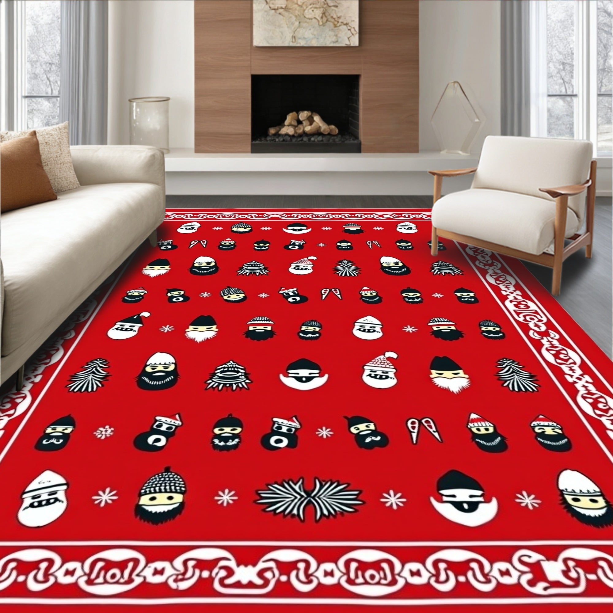 Festive Red Merry Christmas Characters Rug