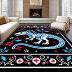Blue White Dragon Floral Frame Rug