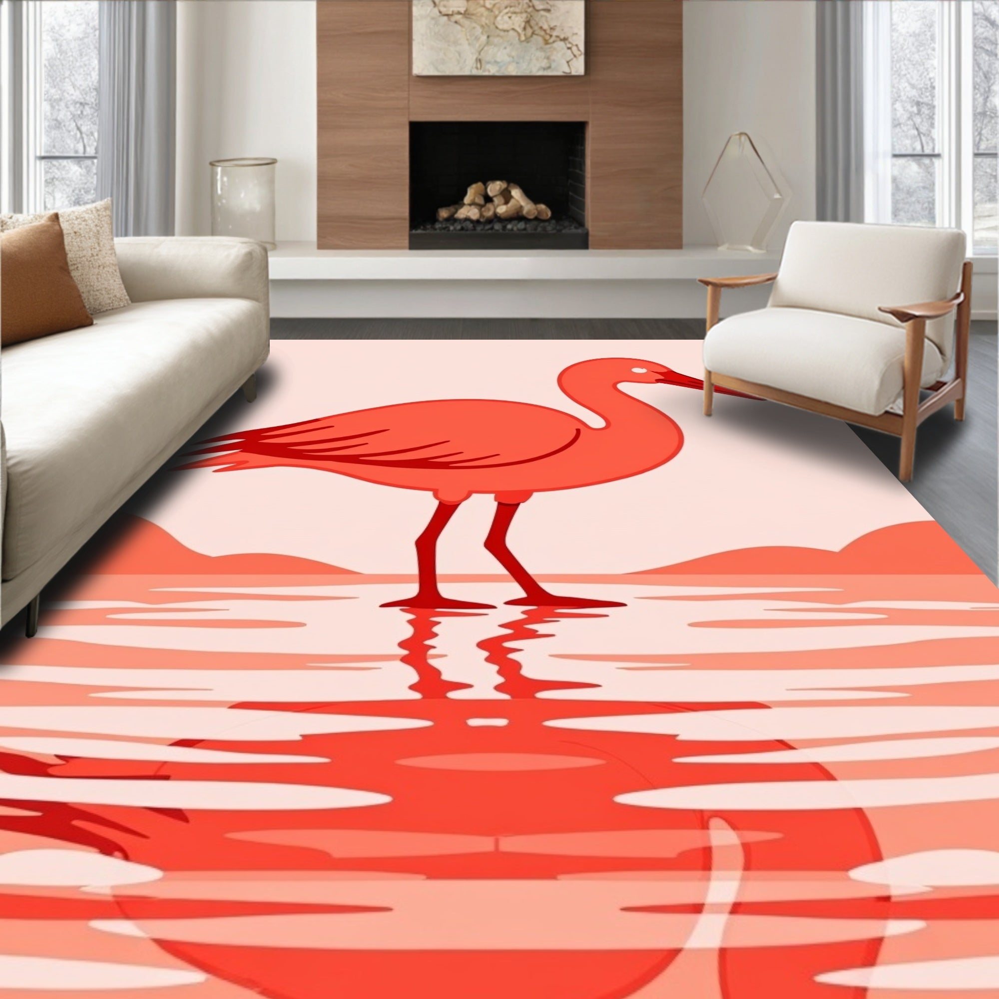 Coral Ibis Reflecting in Water Rug