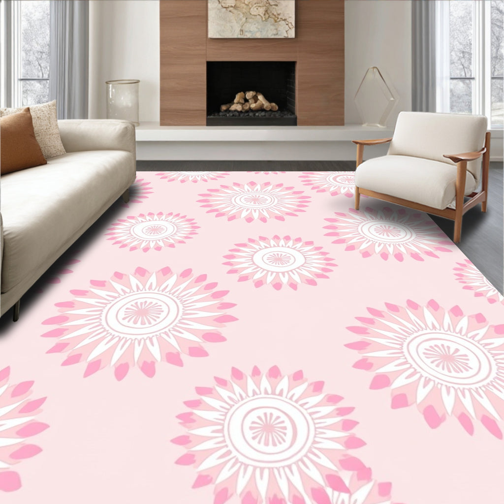 Sweet Pink Floral Medallion Garden Rug