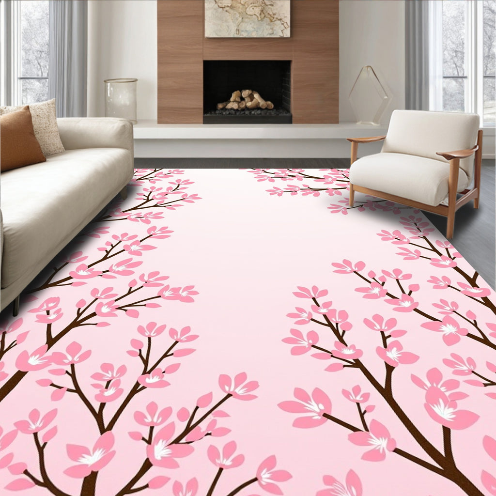 Pink Blossom Branch Frame Rug
