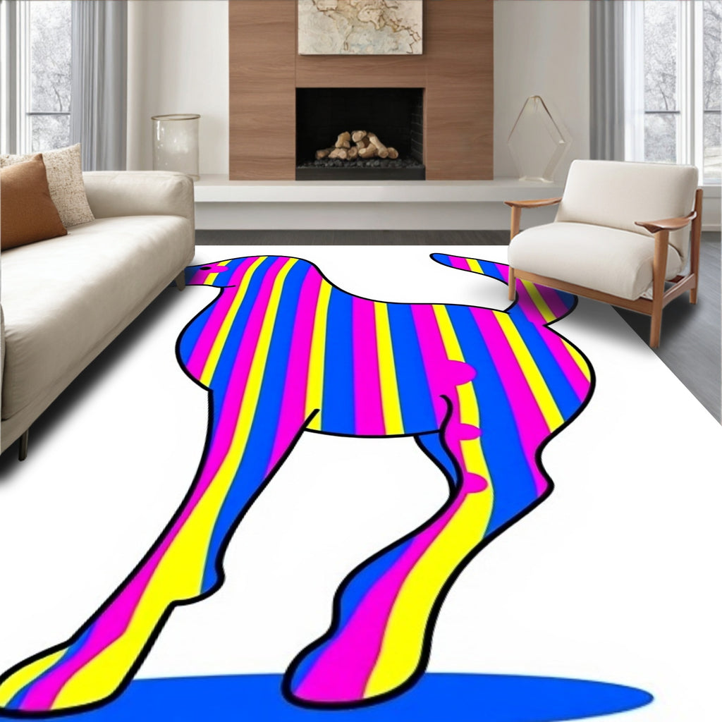 Vibrant Pink Blue Yellow Striped Dog Rug