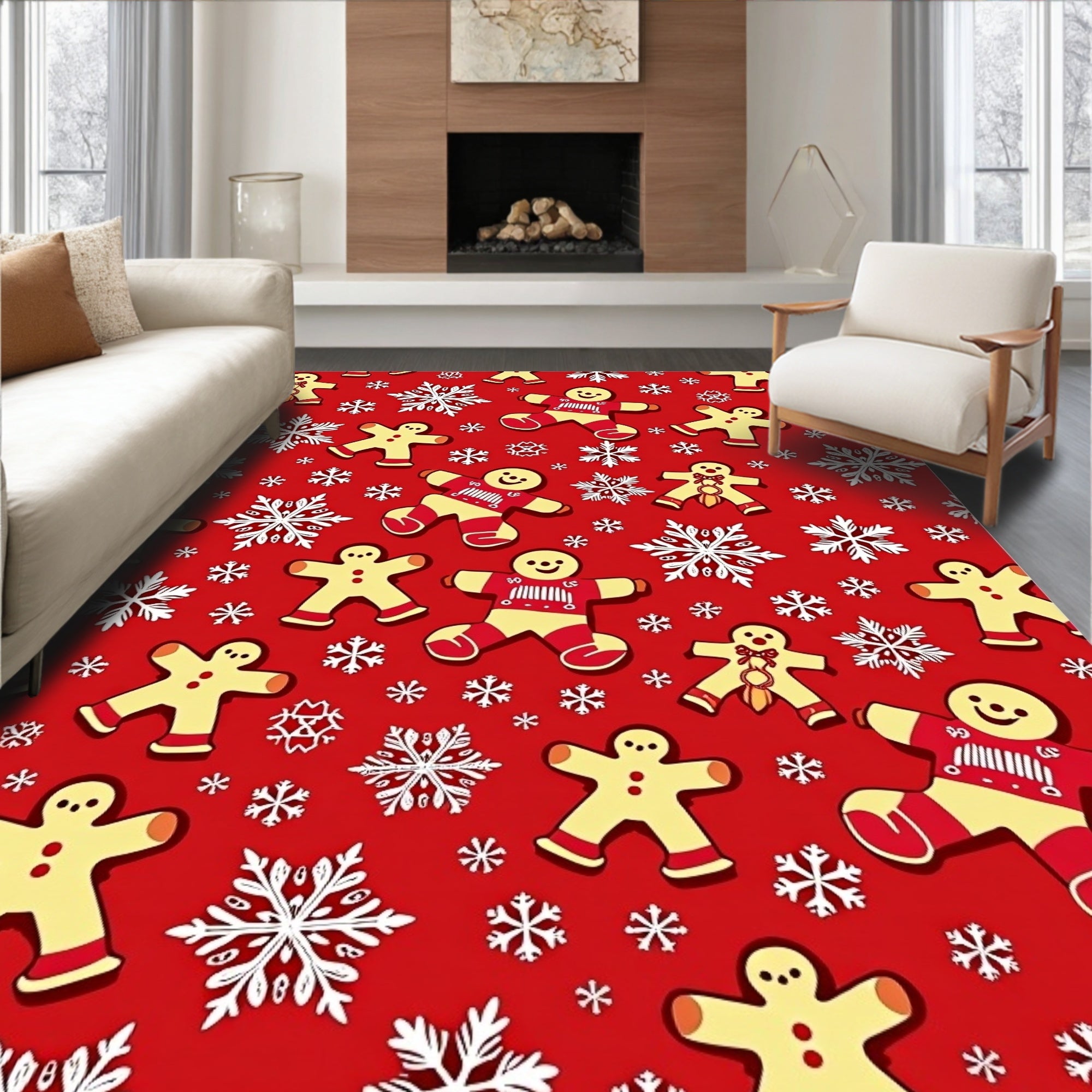 Holiday Gingerbread Snowflakes Red Rug