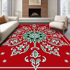 Red Snowflake Medallion Folk Art Rug