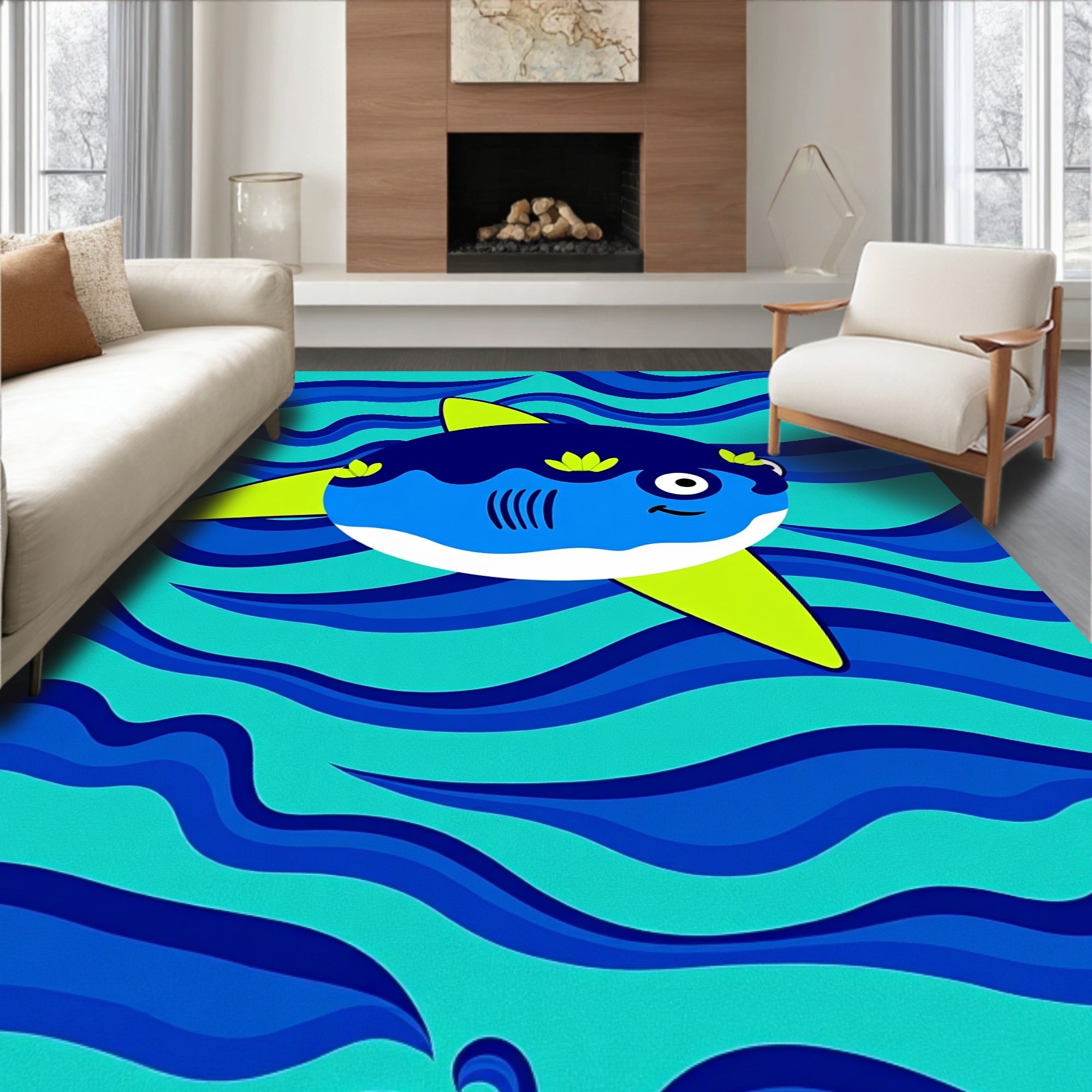 Friendly Blue Ocean Sunfish Rug