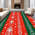 Crimson And Green Festive Snowflakes Rug