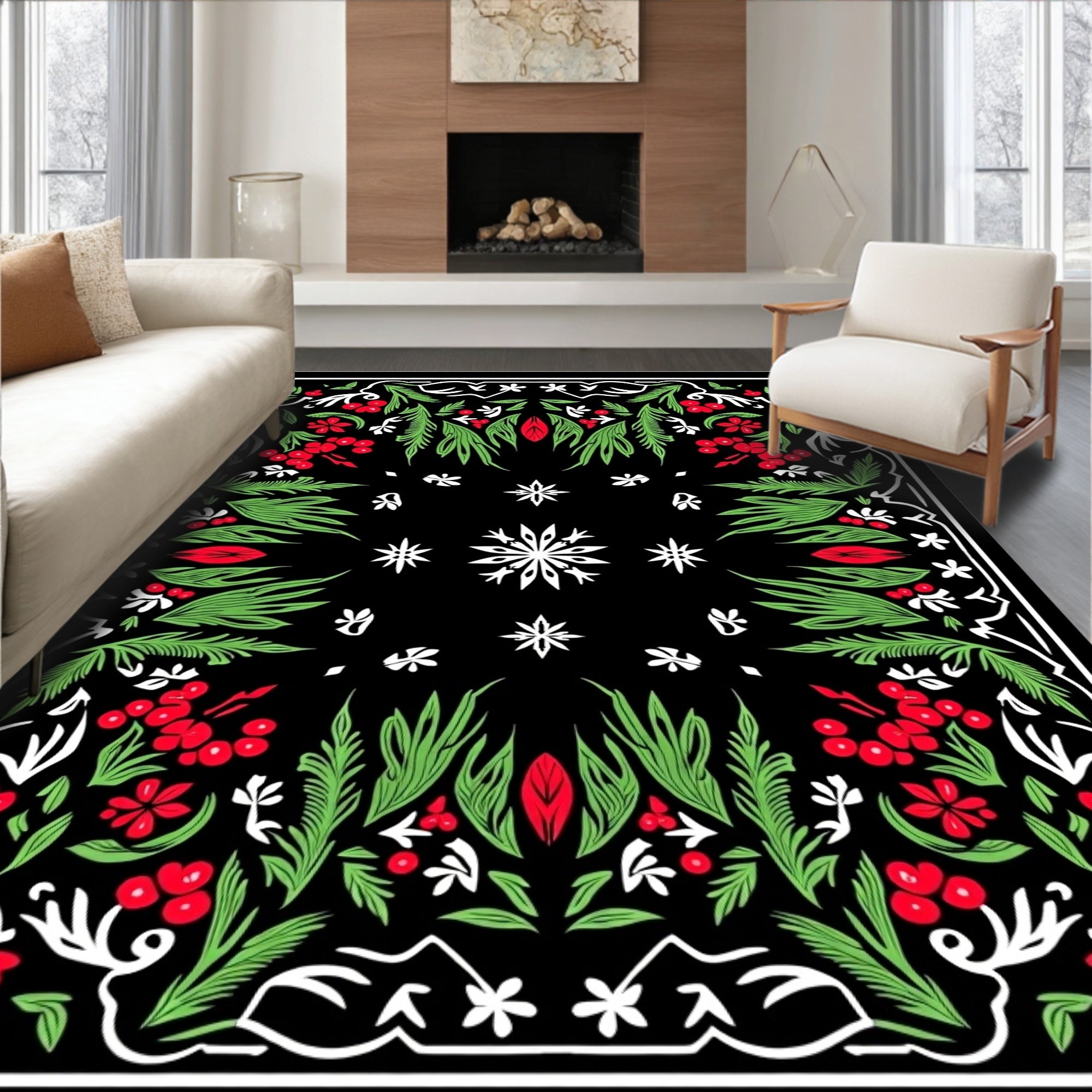 Vintage Black Floral Berry Radiance Rug