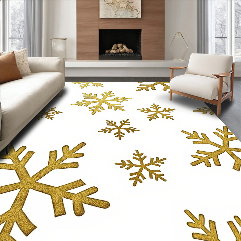 Gold Snowflakes Scatter Rug