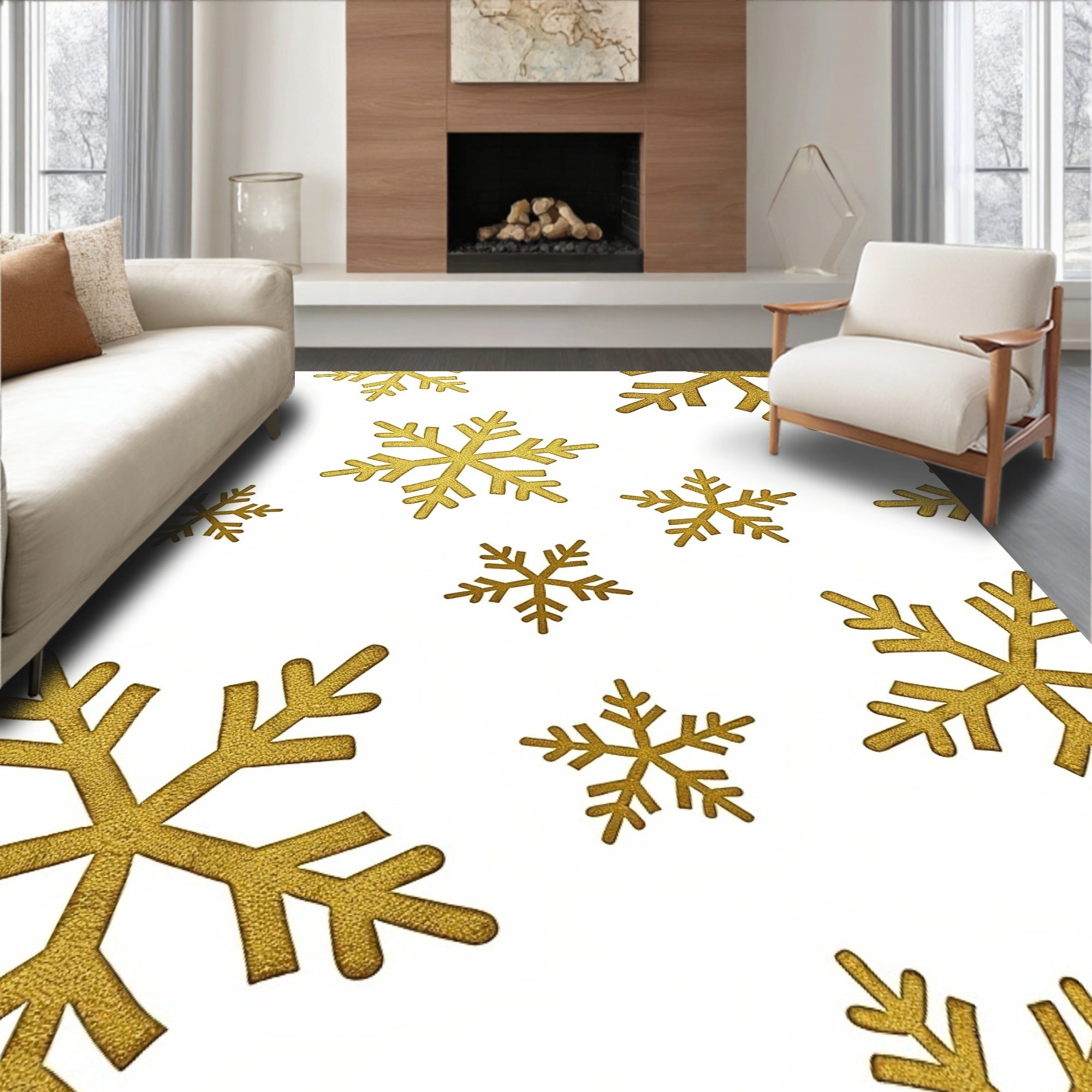 Gold Snowflakes Scatter Rug