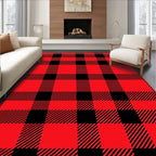 Classic Red Black Plaid Check Rug