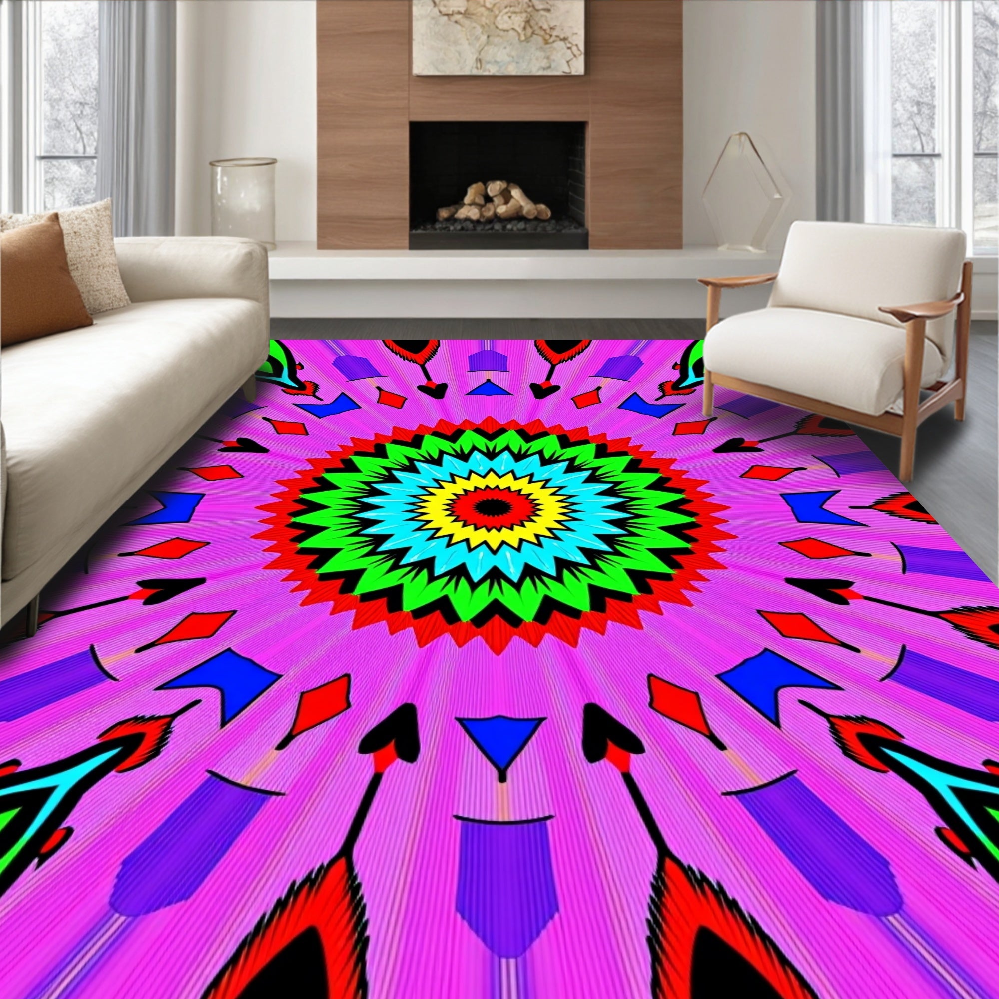 Vibrant Pink Mandala Sunburst Rug