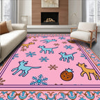 Pink Whimsical Cat Snowflake Pineapple Rug