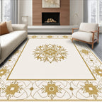 Ornate Golden Mandala Border Rug