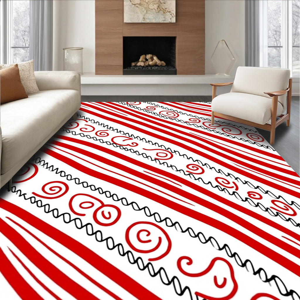 Bold Red Swirl Stripe Arrangement Rug