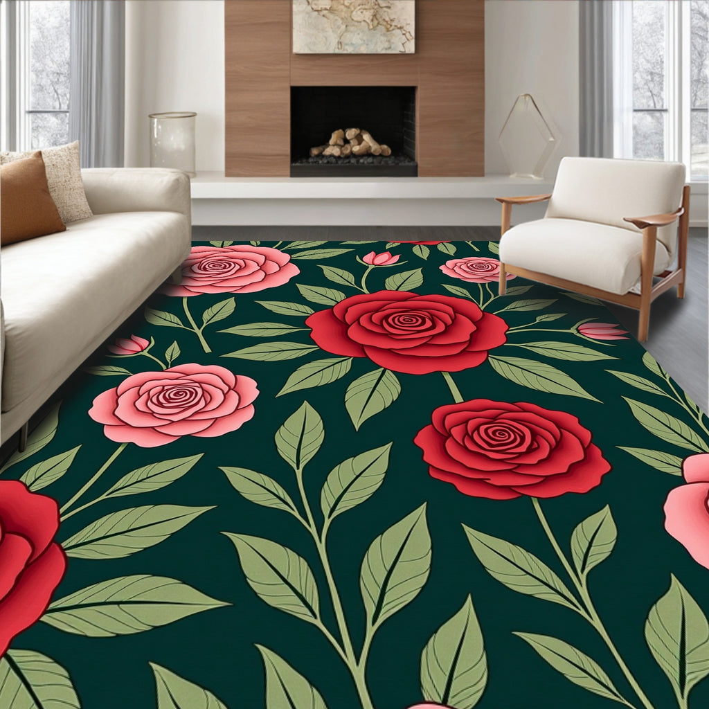 Classic Red Pink Rose Garden Blanket Rug