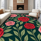 Classic Red Pink Rose Garden Blanket Rug