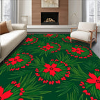 Red Crimson Wreath Floral Greenery Rug