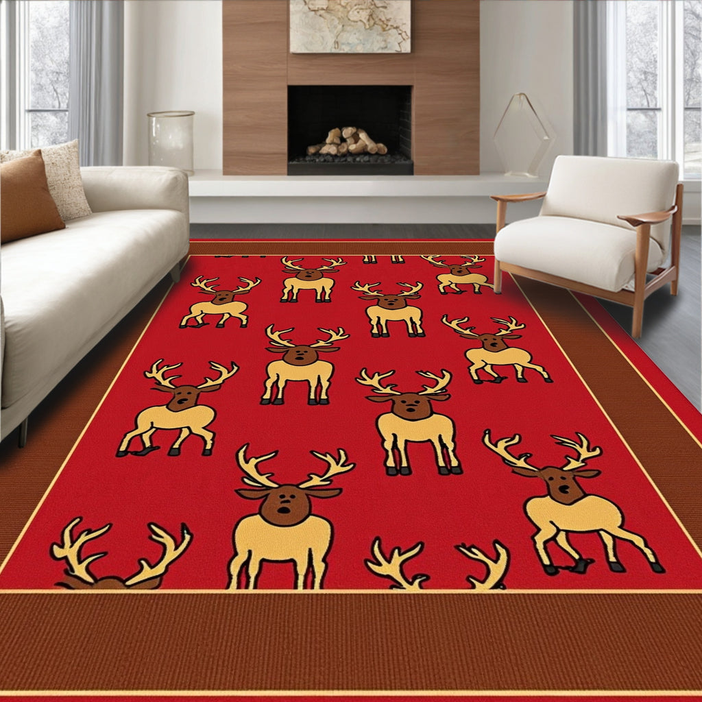 Red Reindeer Collage Border Rug