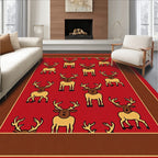 Red Reindeer Collage Border Rug