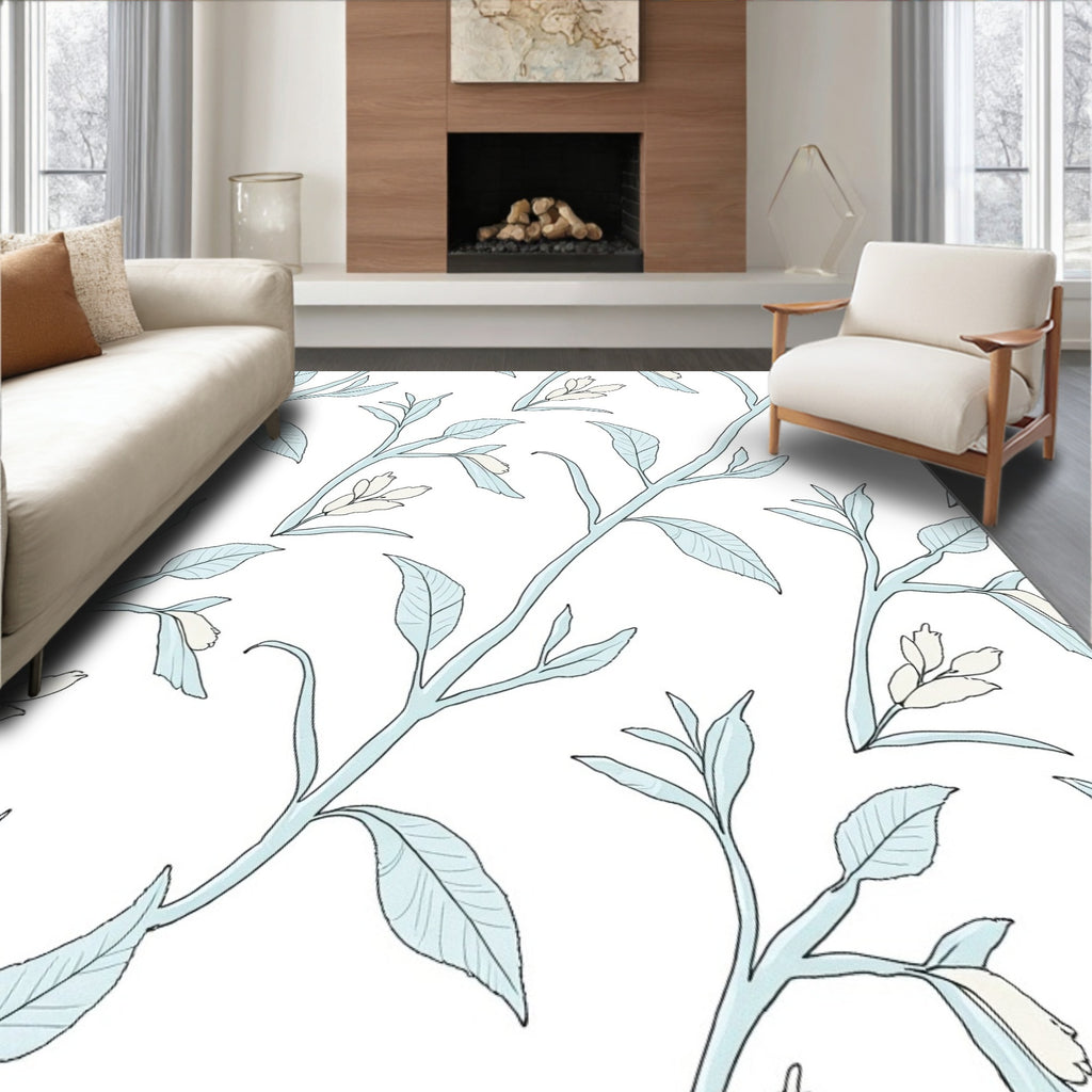 Light Blue Branch Foliage Arrangement Rug