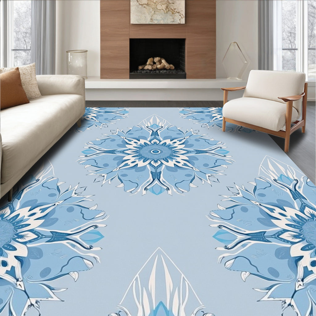 Soft Blue Mandala Bloom Rug