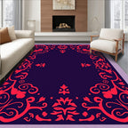 Vibrant Crimson Floral Damask Border Rug